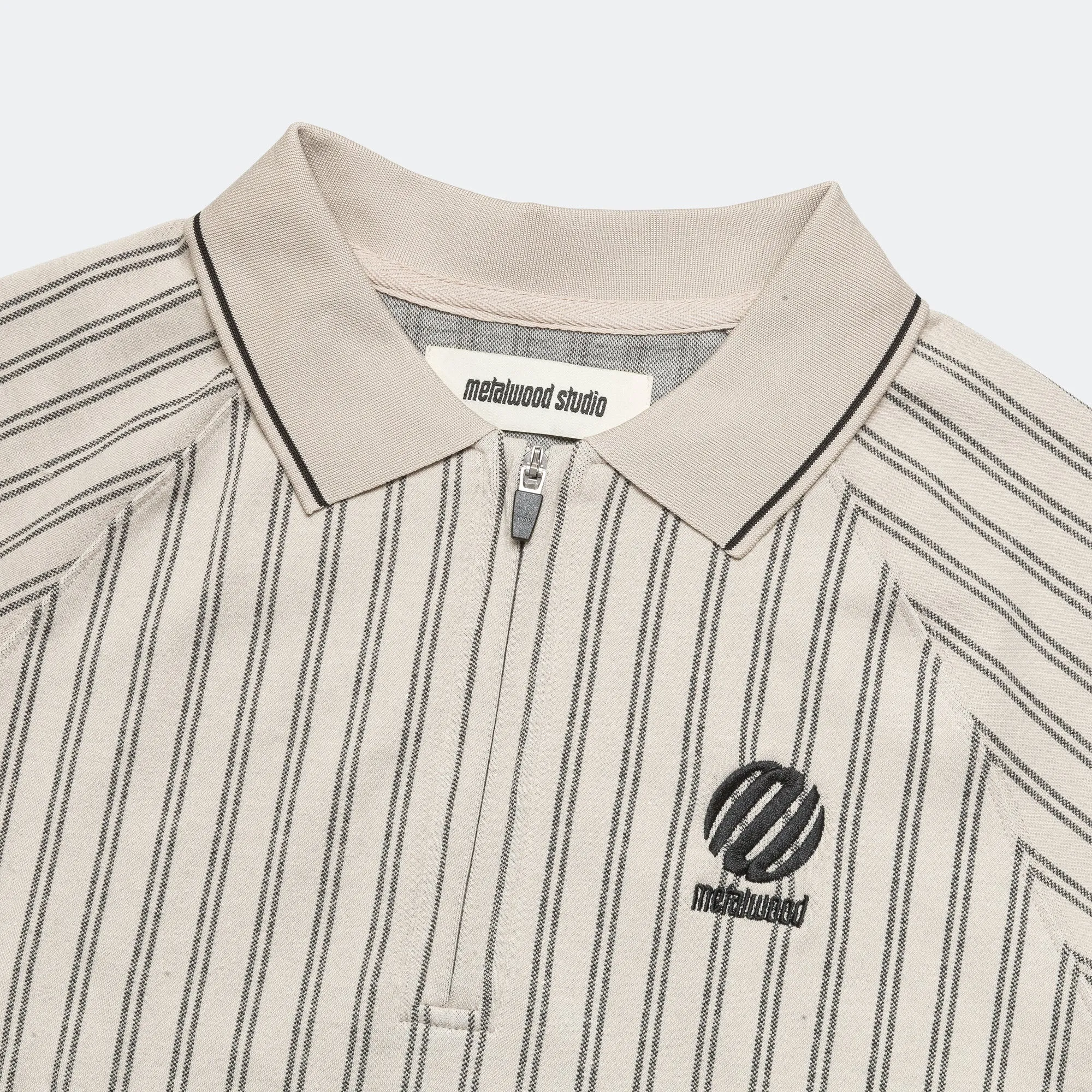 Ribbed LS Striped Polo - Tan