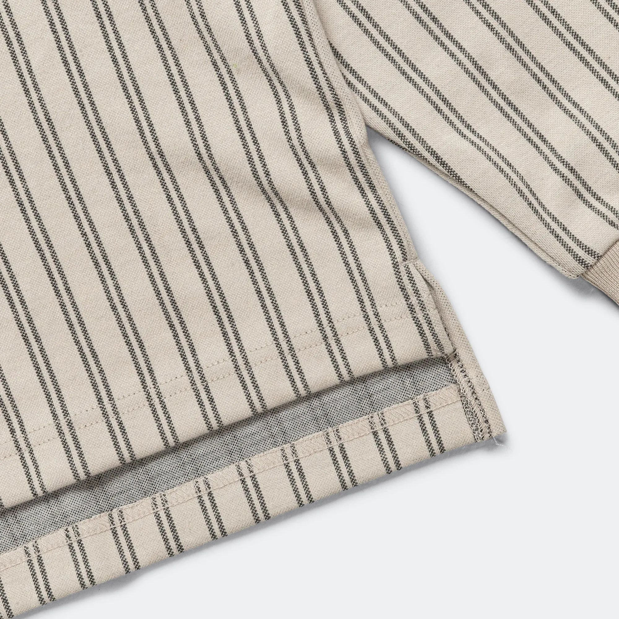 Ribbed LS Striped Polo - Tan