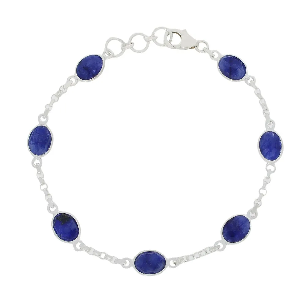 Sapphire Quartz Sterling Silver Oval Link Bracelet