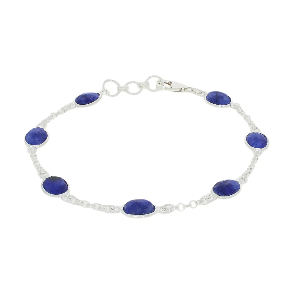 Sapphire Quartz Sterling Silver Oval Link Bracelet