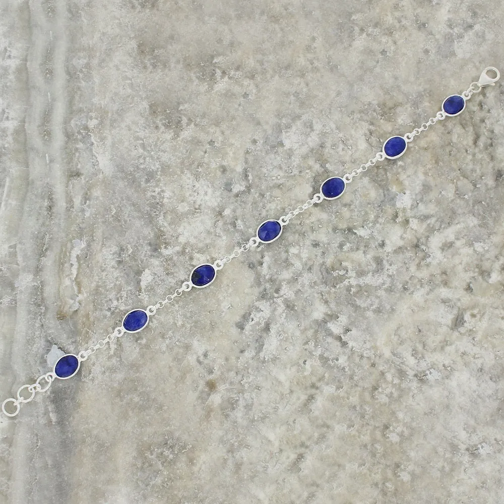 Sapphire Quartz Sterling Silver Oval Link Bracelet