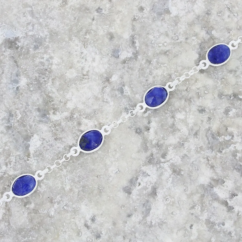 Sapphire Quartz Sterling Silver Oval Link Bracelet