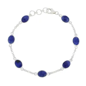 Sapphire Quartz Sterling Silver Oval Link Bracelet