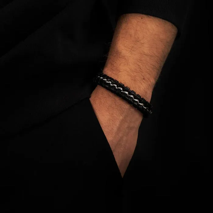 Save Brave Black Leather Mens Bracelet SBB-LIMA-BK-21