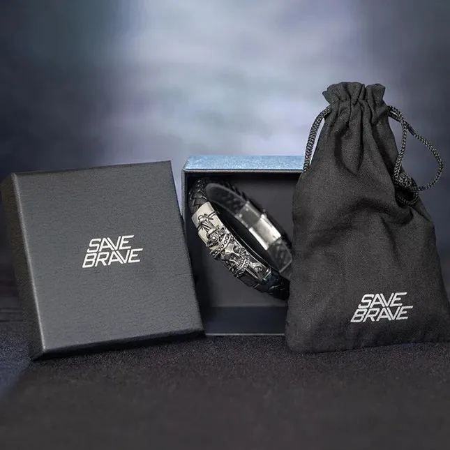 Save Brave Black Leather Mens Bracelet SBB-LIMA-BK-21