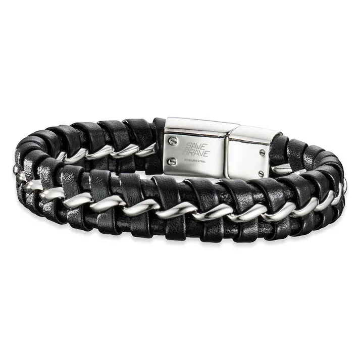 Save Brave Black Leather Mens Bracelet SBB-LIMA-BK-21