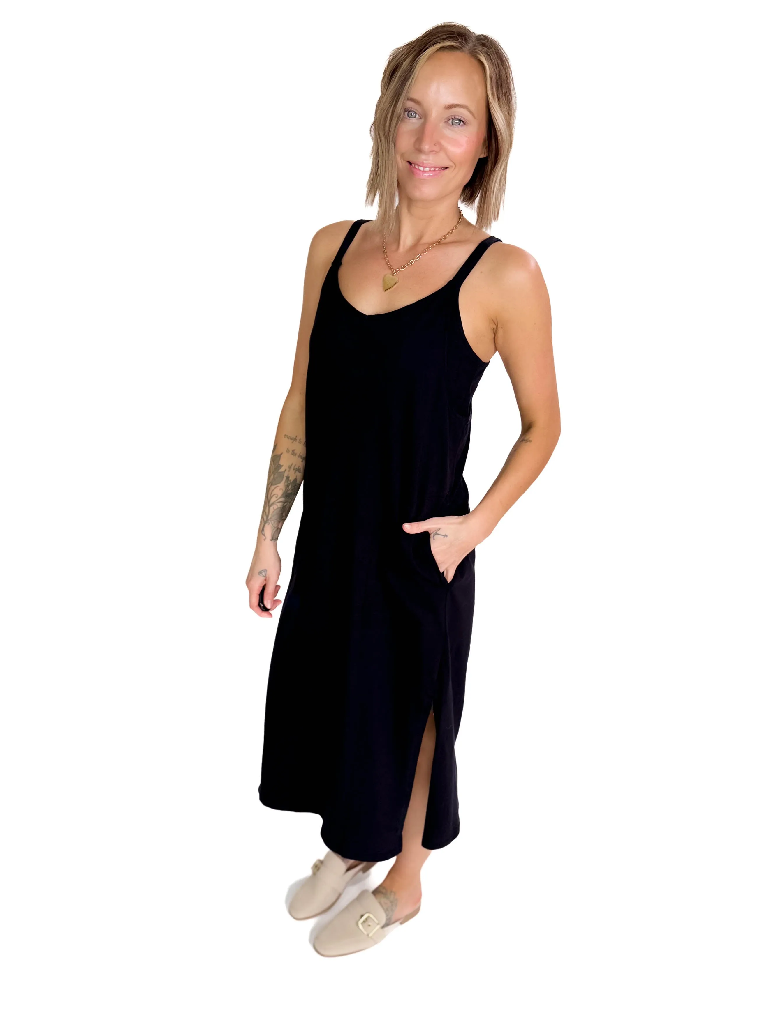 Simple Life Cotton Midi Dress- BLACK