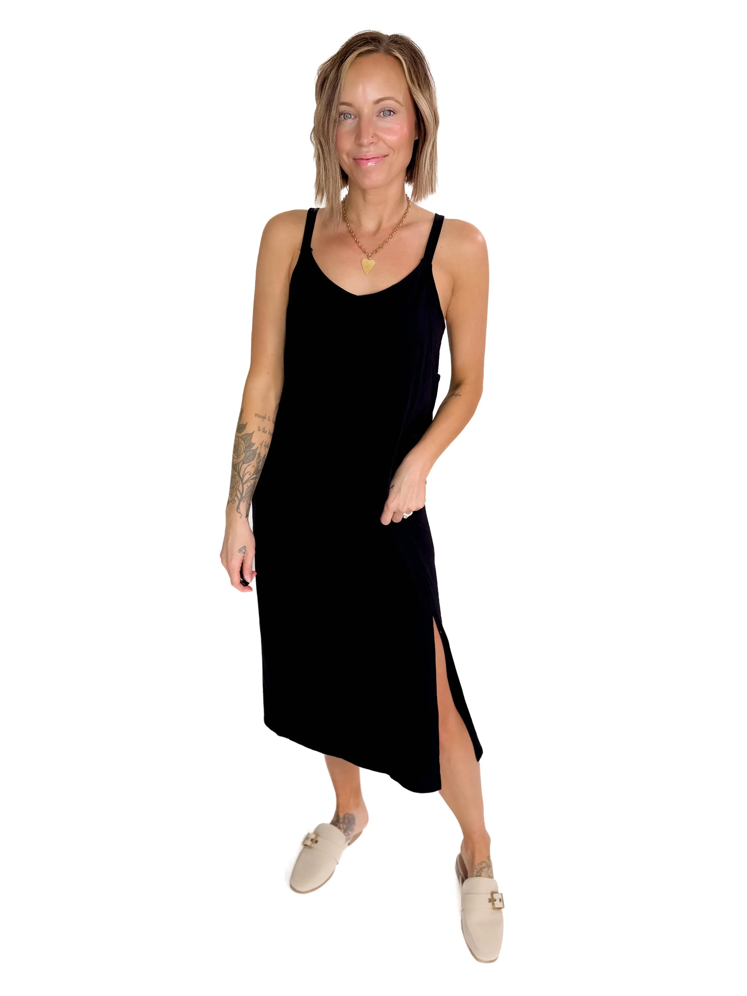 Simple Life Cotton Midi Dress- BLACK