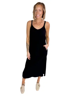 Simple Life Cotton Midi Dress- BLACK