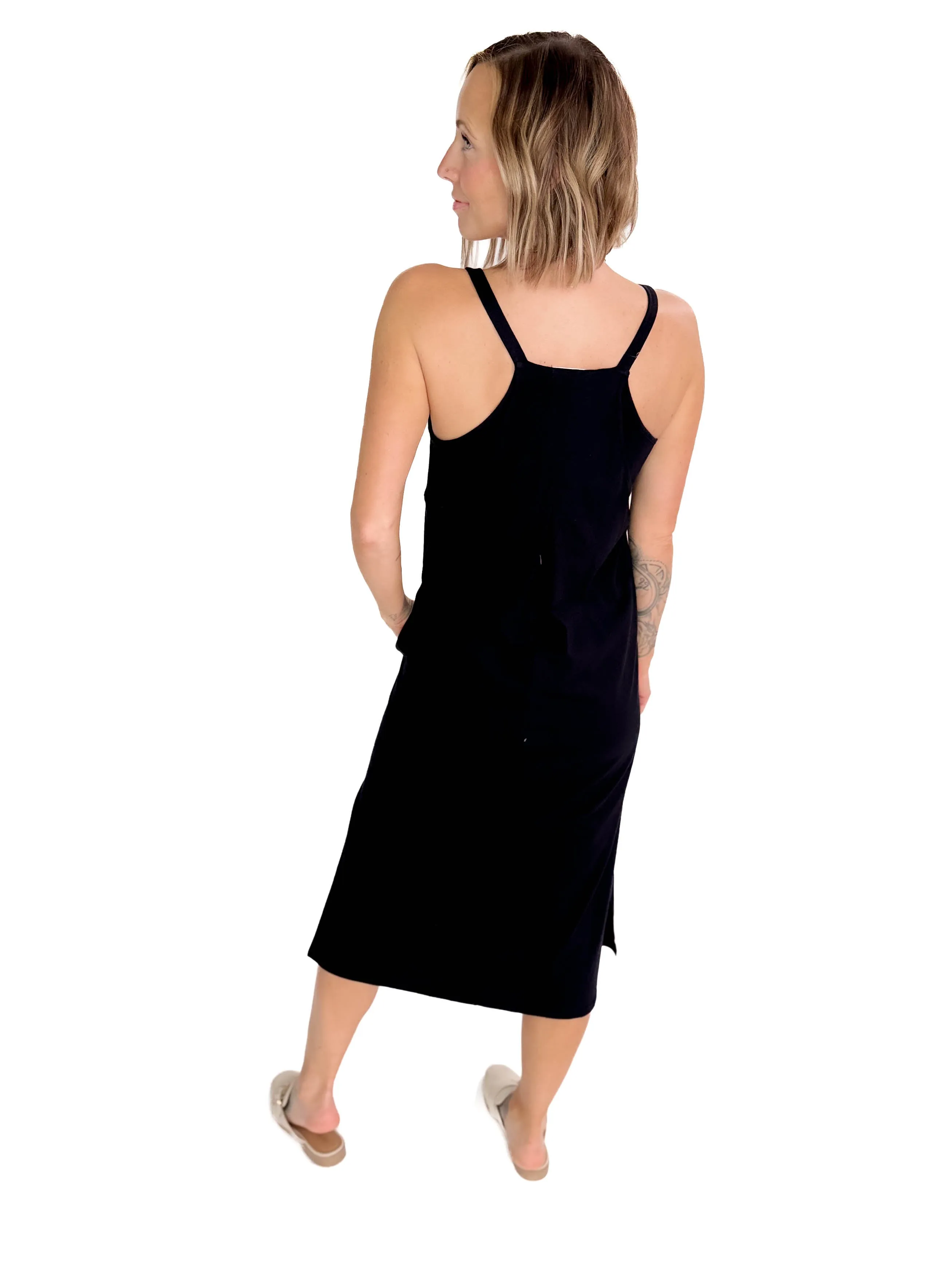 Simple Life Cotton Midi Dress- BLACK