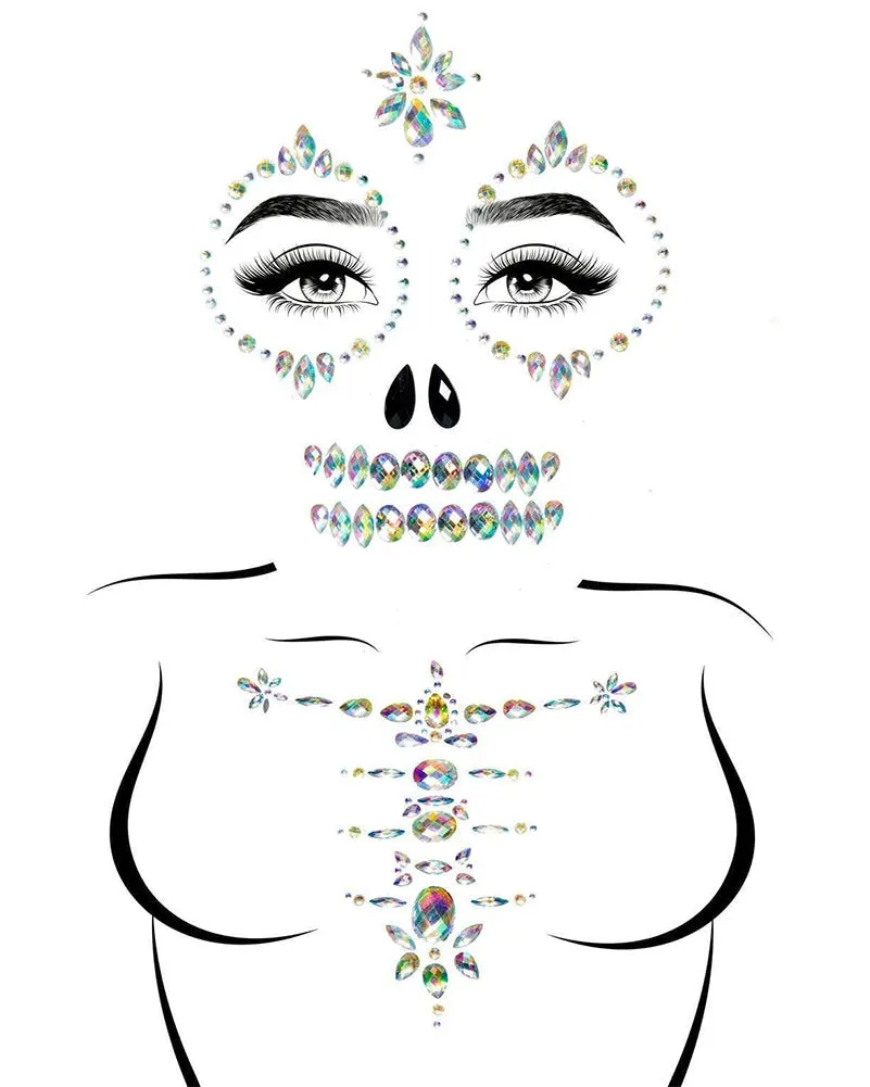 Skeleton Skull Adhesive Face and Chest Jewels Sticker