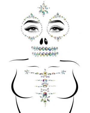 Skeleton Skull Adhesive Face and Chest Jewels Sticker
