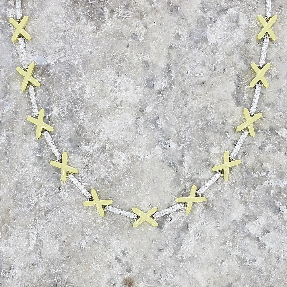 Sterling Silver and Gold Plated Cubic Zirconia Kiss Necklace