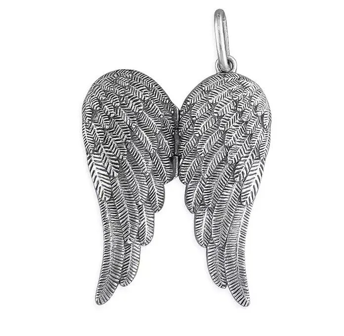 Sterling Silver Angel Wing Ladies Locket Pendant & Chain