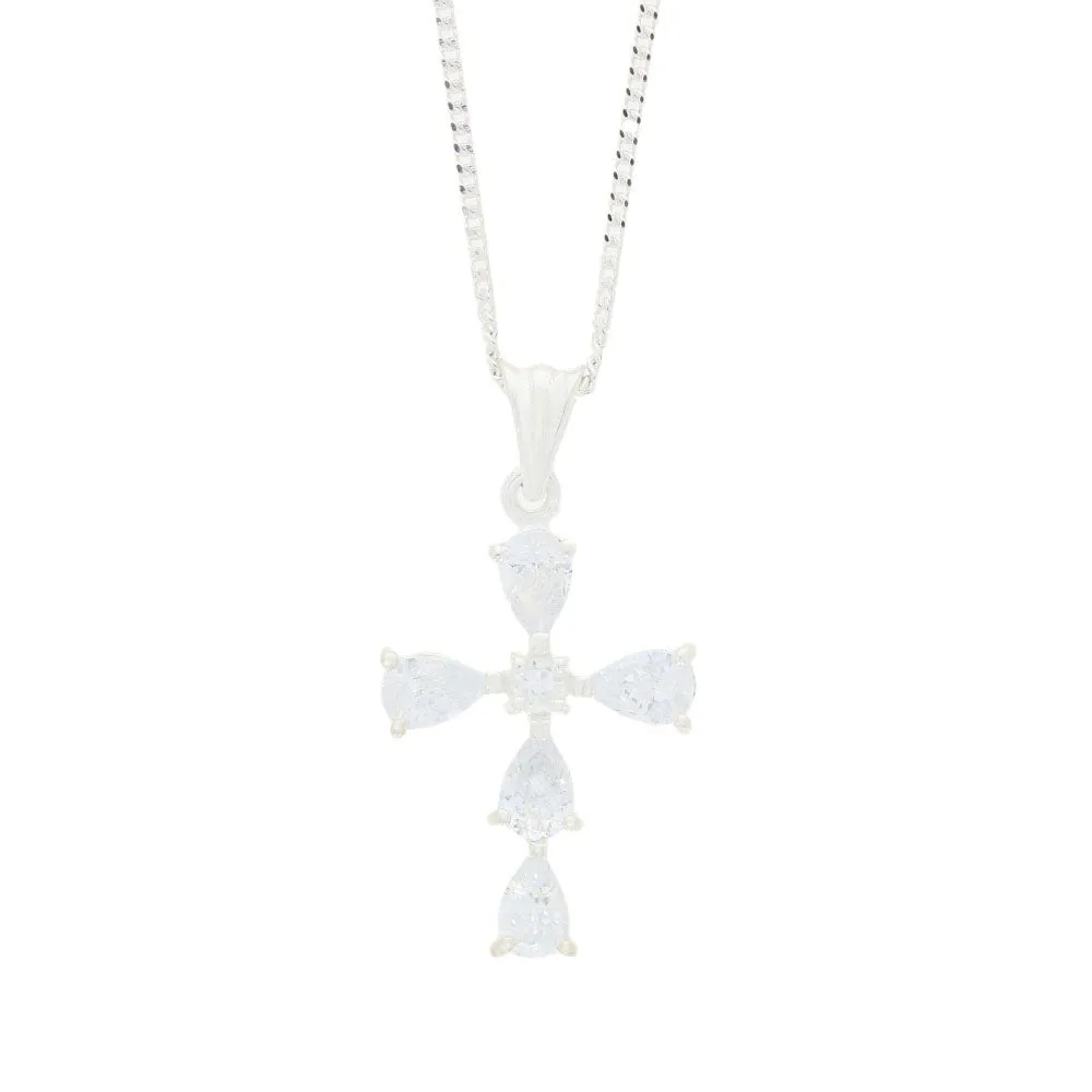 Sterling Silver Cubic Zirconia Cross Pendant And Chain