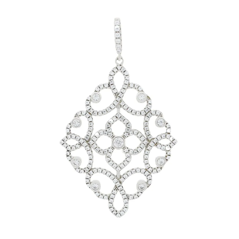 Sterling Silver Cubic Zirconia Filigree Pendant & Chain