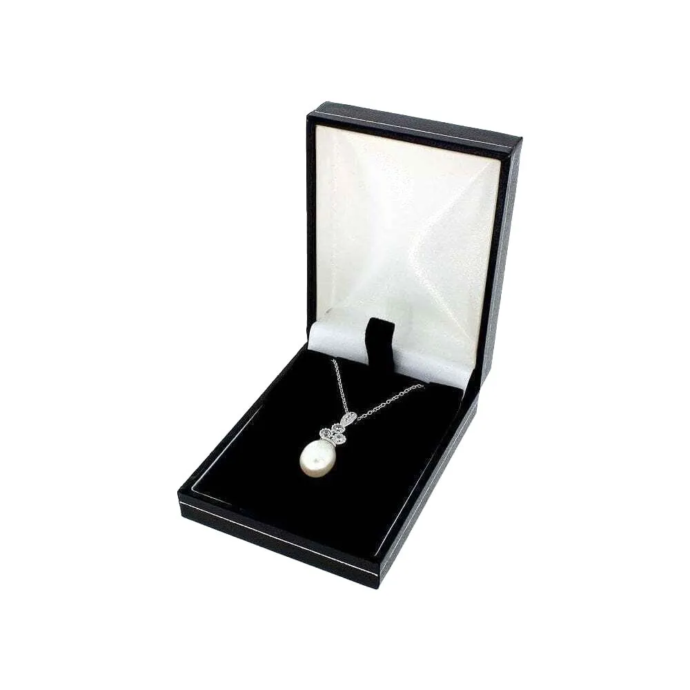 Sterling Silver Freshwater Pearl Cubic Zirconia Ladies Necklace
