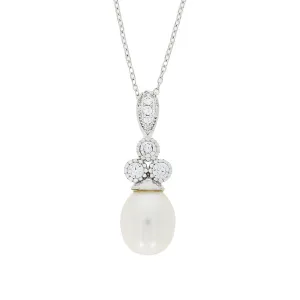 Sterling Silver Freshwater Pearl Cubic Zirconia Ladies Necklace