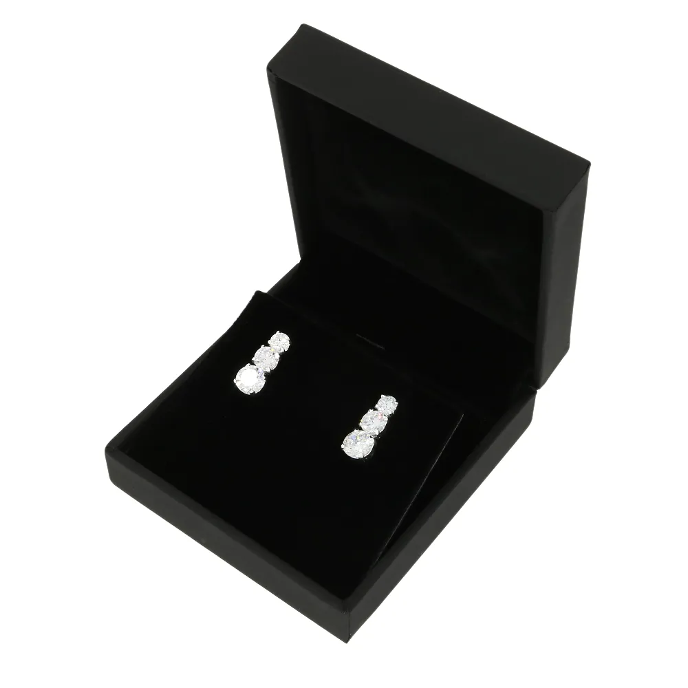 Sterling Silver Ladies Cubic Zirconia Triple Drop Stud Earrings
