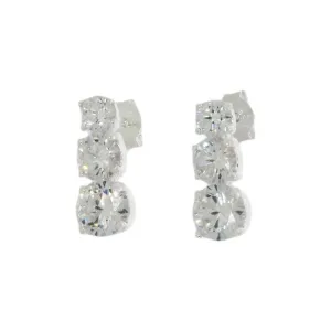 Sterling Silver Ladies Cubic Zirconia Triple Drop Stud Earrings