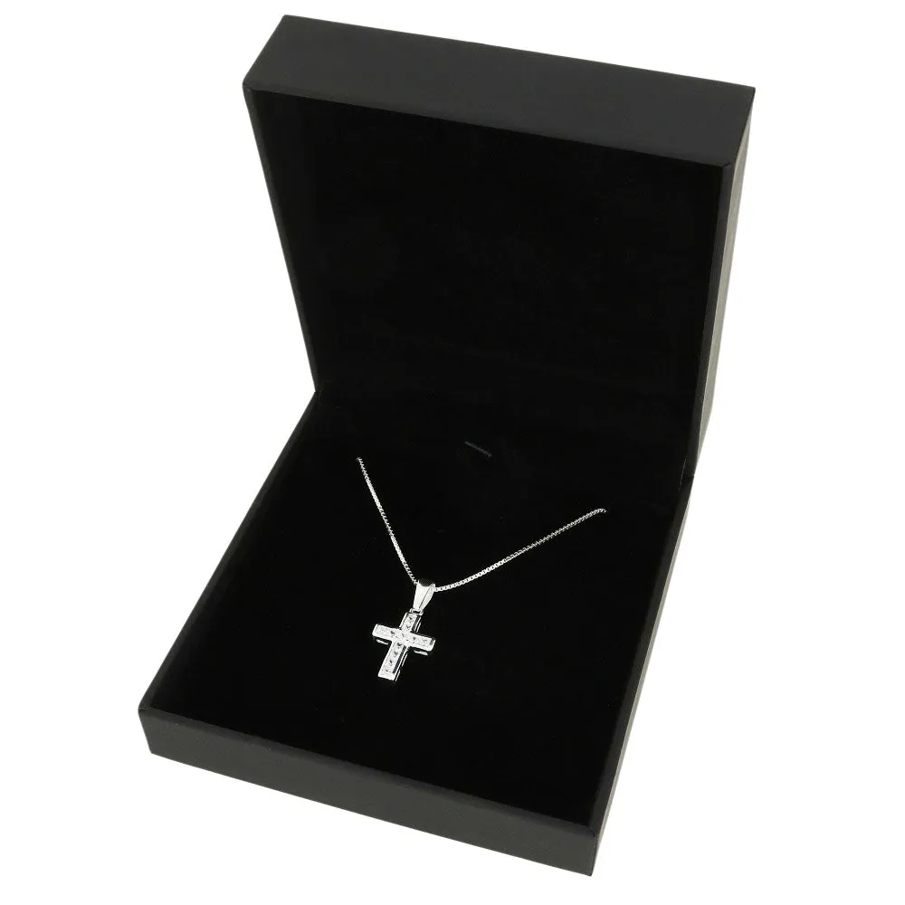 Sterling Silver Ladies CZ Cross Pendant & Chain