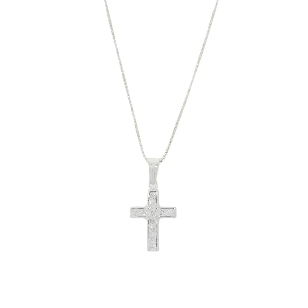 Sterling Silver Ladies CZ Cross Pendant & Chain