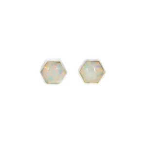 Sterling Silver Opalique Ladies Small Hexagonal Stud Earrings
