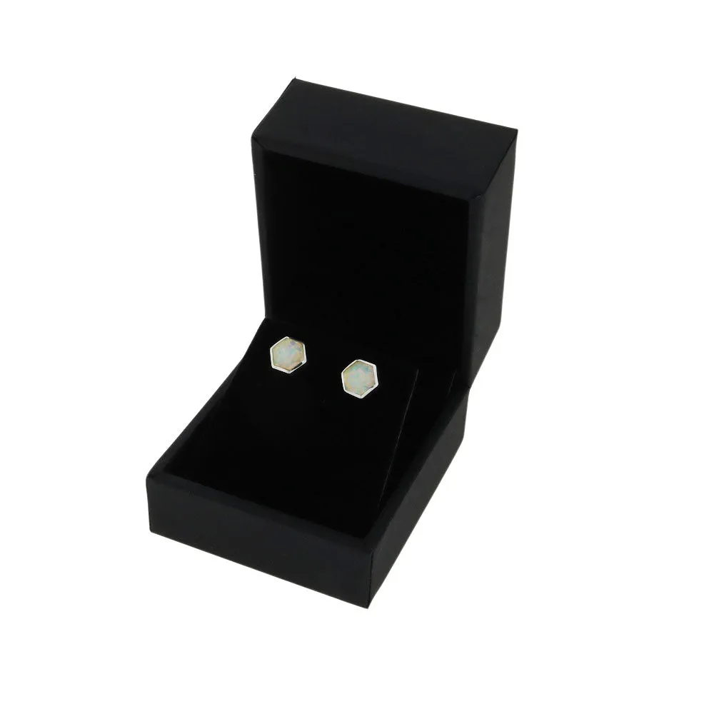 Sterling Silver Opalique Ladies Small Hexagonal Stud Earrings