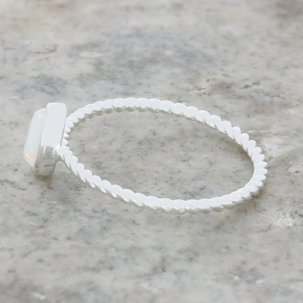 Sterling Silver Opalique Twist Band Ladies Ring
