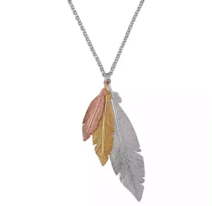 Sterling Silver Three Colour Ladies Triple Feather Necklace
