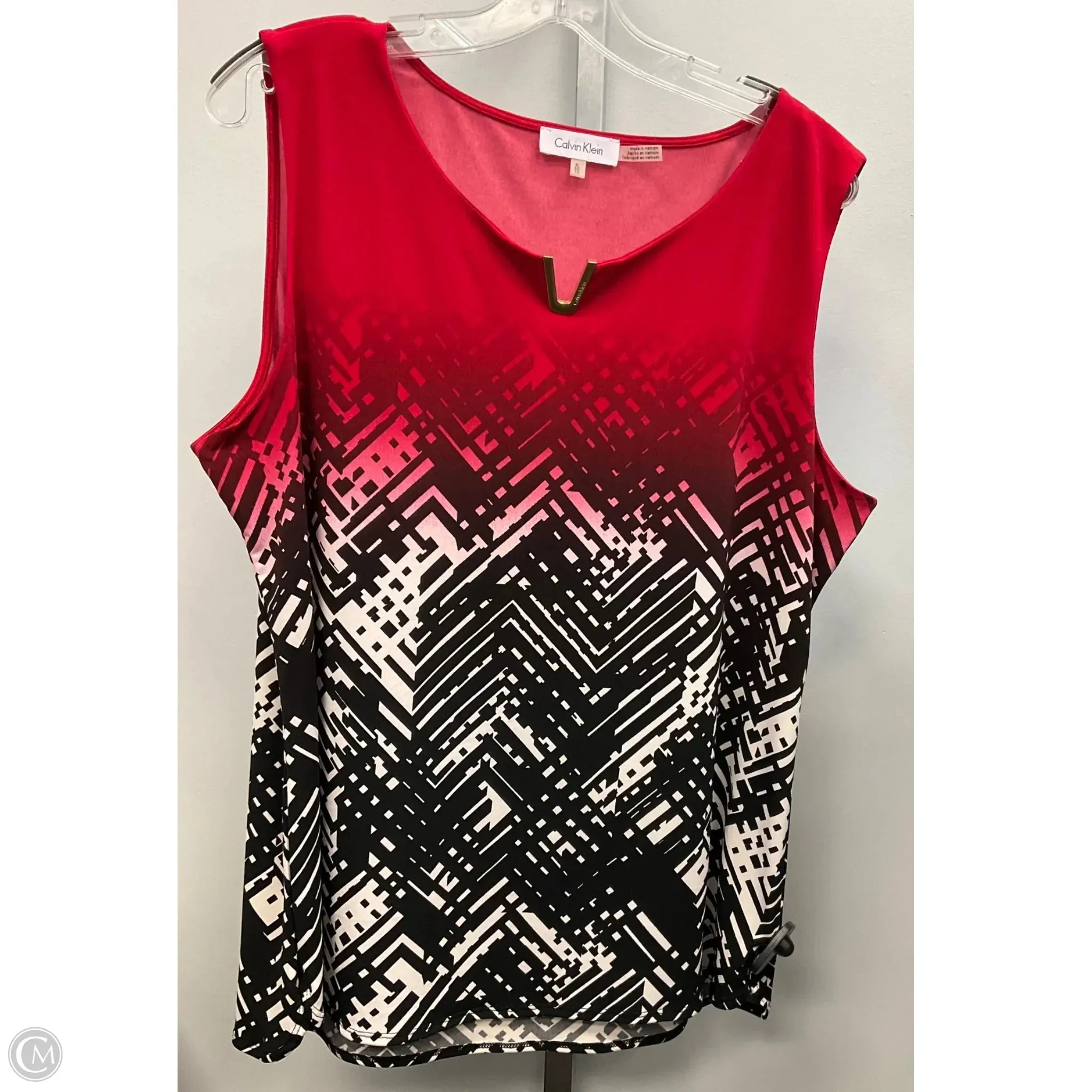 Top Sleeveless By Calvin Klein In Black & Pink, Size: L