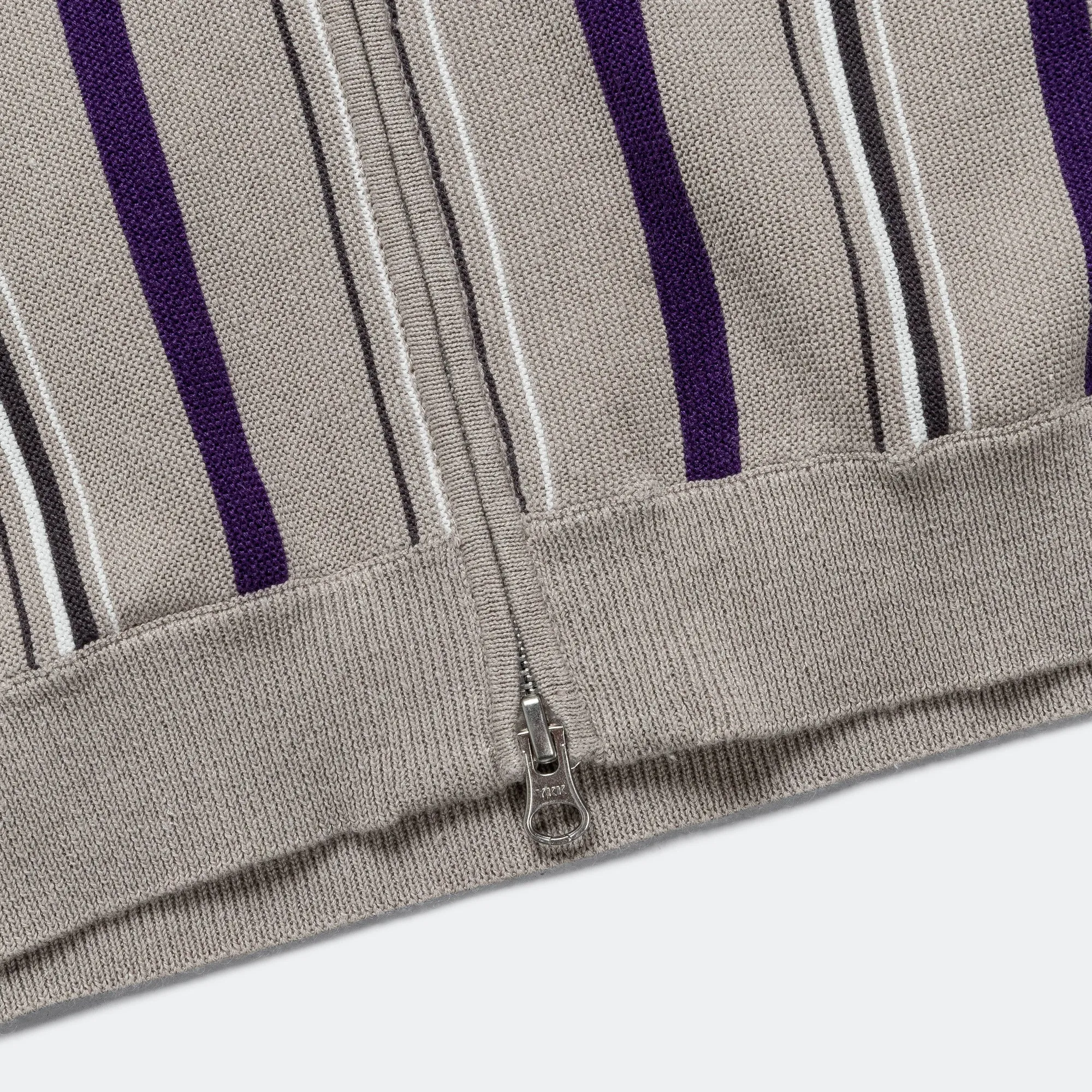 Zip Knit Stripe Polo - Light Grey