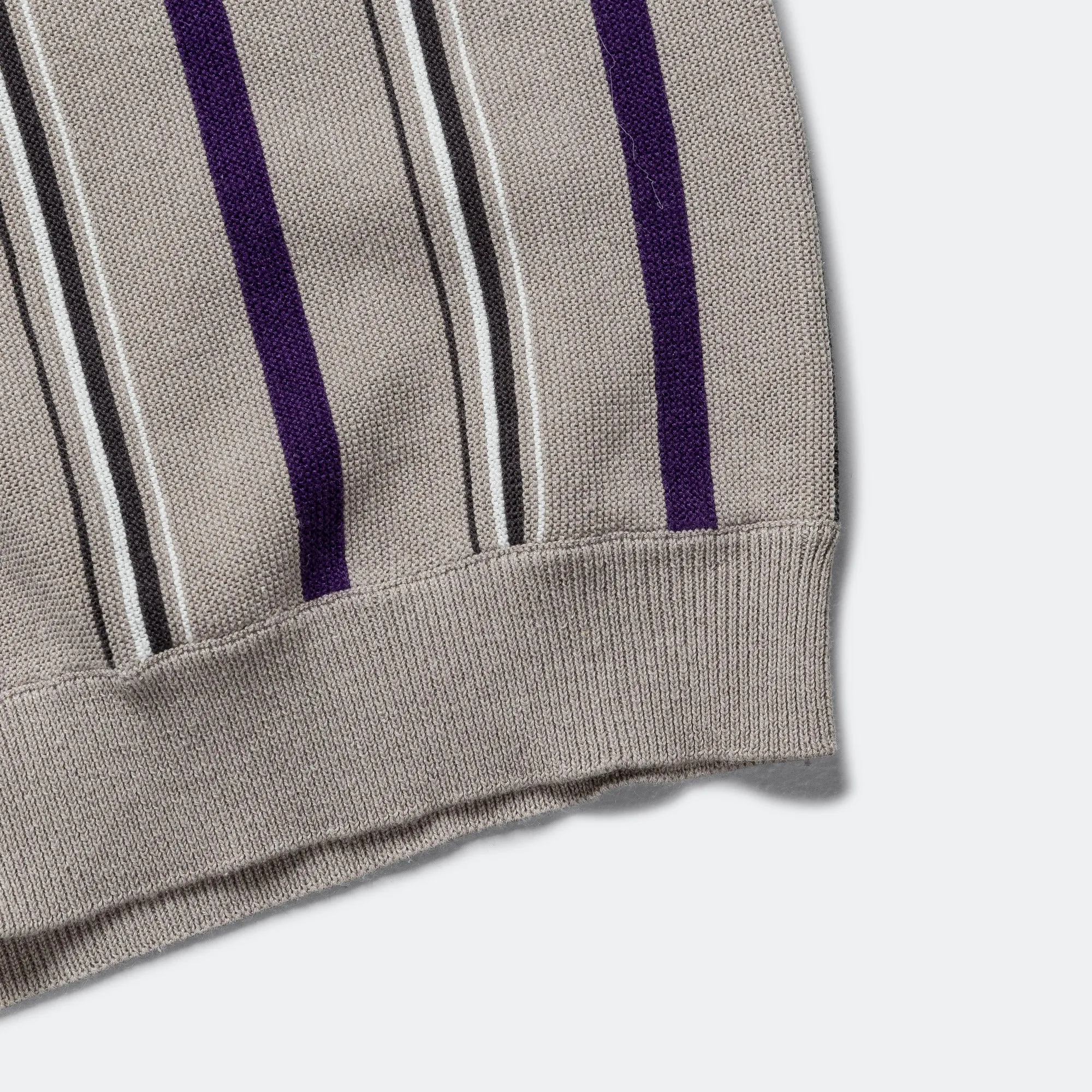 Zip Knit Stripe Polo - Light Grey