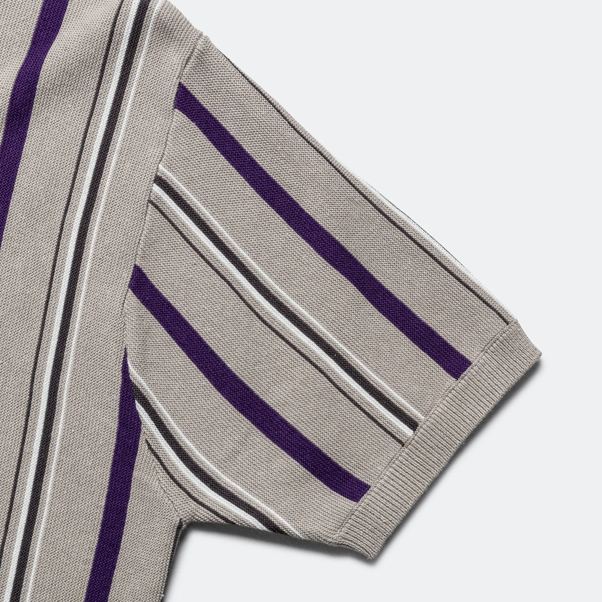 Zip Knit Stripe Polo - Light Grey